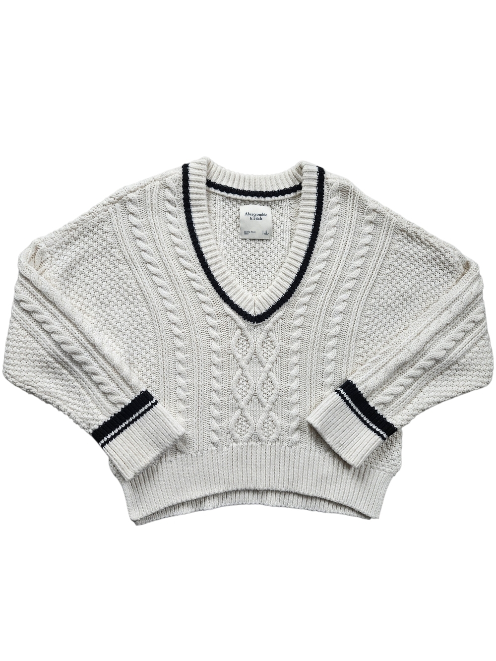 Abercrombie & Fitch Cable Knit Sweate V-Neck Preppy Cottagecore